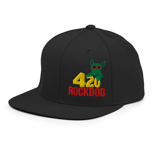 ROCKDOG420 Crew Cap Snapback black left front – embroidered 420 ROCKDOG logo, MTB cycling cap Neufahrn Bavaria