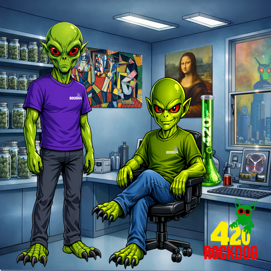 ROCKDOG420 Classic T-Shirt – alien streetwear lifestyle, extraterrestrial comic design, NewDriveCity
