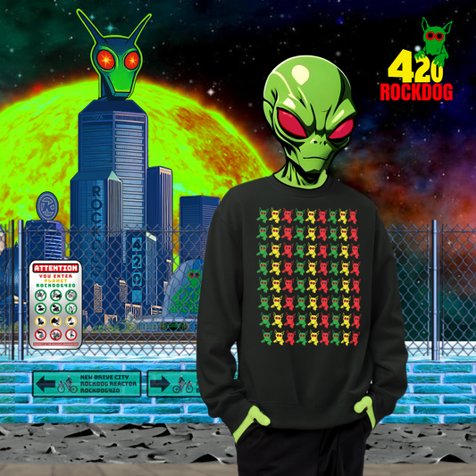 ROCKDOG420 Rastadog Heavyweight Sweatshirt – alien in NewDriveCity, ROCKDOG420 Comic Universe kult merch
